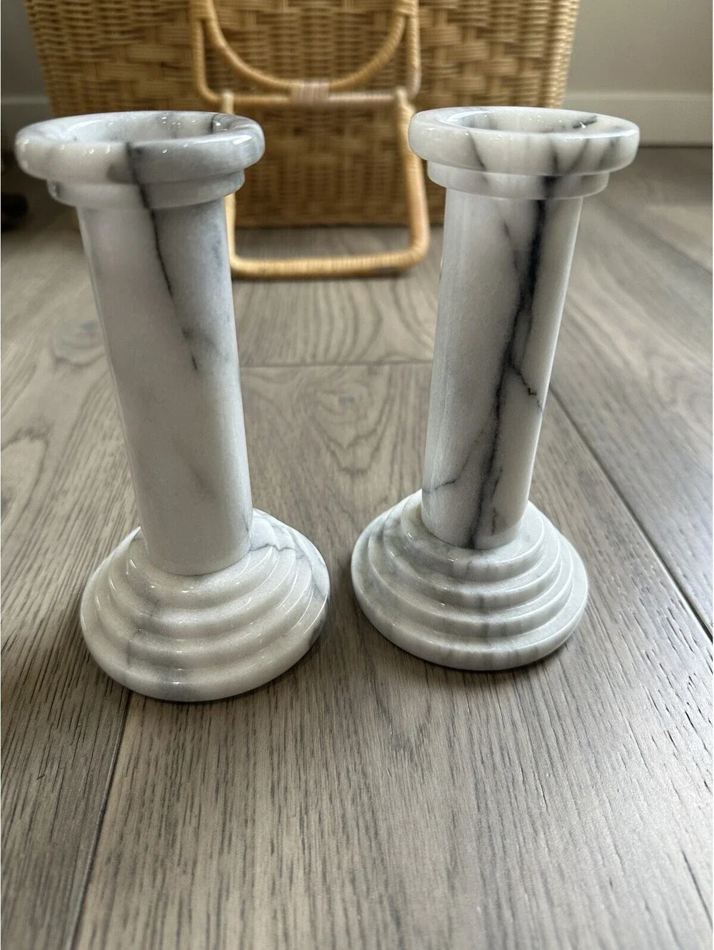 Vintage Pair Of Solid Marble Heavy Candlestick Holders Made In Taiwan 1970s-1990